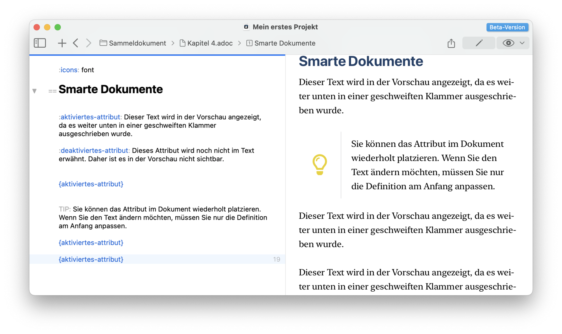 Ausgabe von Attributen in AsciiDoc mit adoc Studio